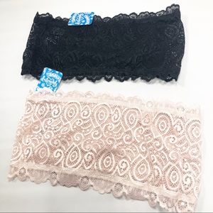FREE PEOPLE LACE BRALETTE BANDEAU BLACK PINK M/L